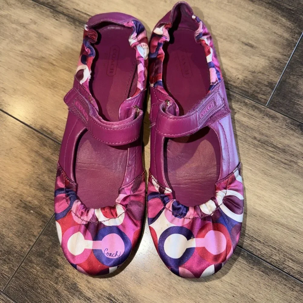 Coach Caryl Signature Logo Ballet Flats Patent Logo Purple Size-8.5 B - Picture 1 of 6